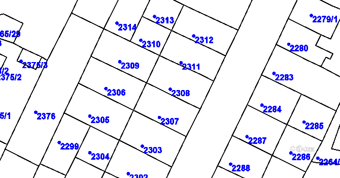 Parcela st. 2308 v KÚ Litoměřice, Katastrální mapa