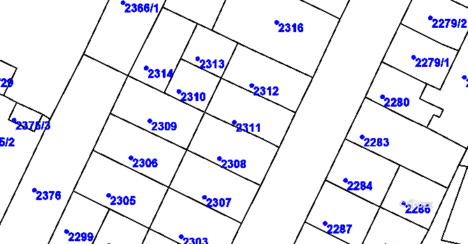 Parcela st. 2311 v KÚ Litoměřice, Katastrální mapa