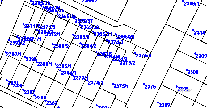 Parcela st. 2374/4 v KÚ Litoměřice, Katastrální mapa