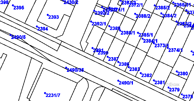 Parcela st. 2390 v KÚ Litoměřice, Katastrální mapa