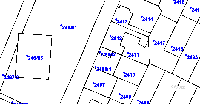 Parcela st. 2408/2 v KÚ Litoměřice, Katastrální mapa