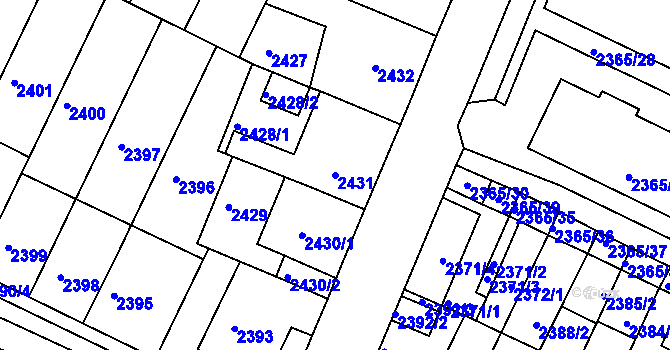 Parcela st. 2431 v KÚ Litoměřice, Katastrální mapa