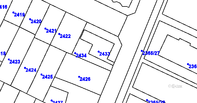 Parcela st. 2433 v KÚ Litoměřice, Katastrální mapa