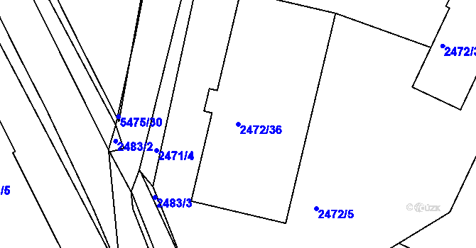 Parcela st. 2472/36 v KÚ Litoměřice, Katastrální mapa