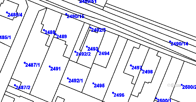Parcela st. 2494 v KÚ Litoměřice, Katastrální mapa
