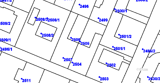 Parcela st. 2505 v KÚ Litoměřice, Katastrální mapa