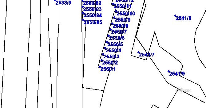 Parcela st. 2550/3 v KÚ Litoměřice, Katastrální mapa