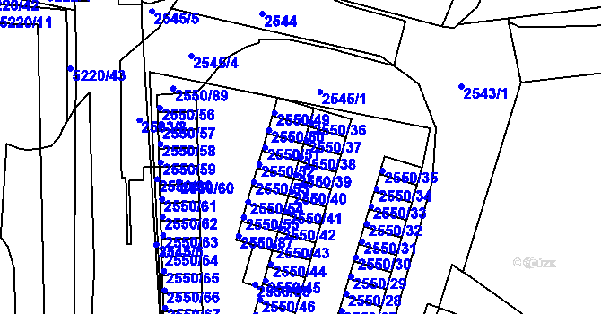 Parcela st. 2550/38 v KÚ Litoměřice, Katastrální mapa