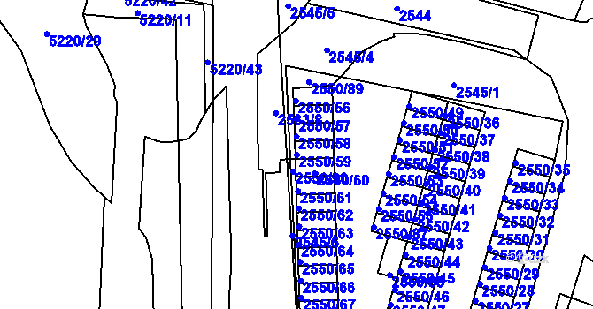 Parcela st. 2550/59 v KÚ Litoměřice, Katastrální mapa