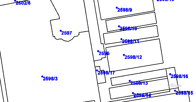 Parcela st. 2596 v KÚ Litoměřice, Katastrální mapa
