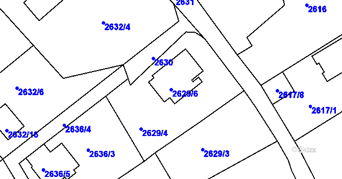 Parcela st. 2629/6 v KÚ Litoměřice, Katastrální mapa