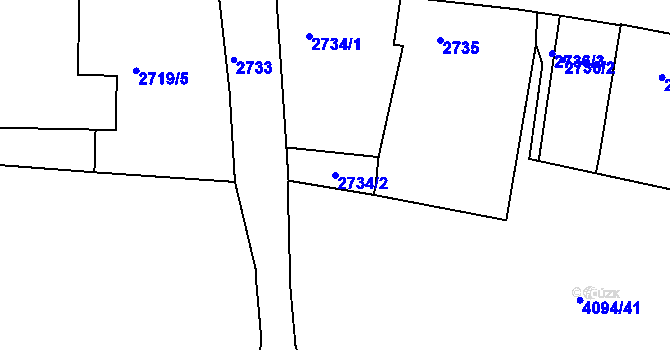 Parcela st. 2734/2 v KÚ Litoměřice, Katastrální mapa