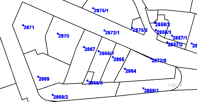 Parcela st. 2866/1 v KÚ Litoměřice, Katastrální mapa