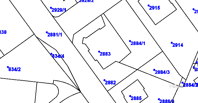 Parcela st. 2883 v KÚ Litoměřice, Katastrální mapa