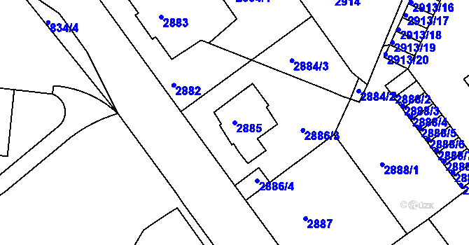 Parcela st. 2885 v KÚ Litoměřice, Katastrální mapa