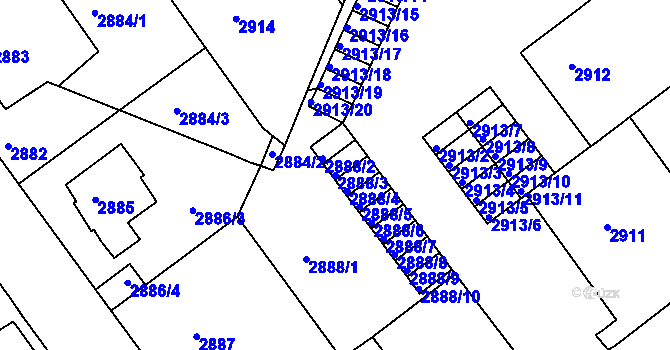 Parcela st. 2888/3 v KÚ Litoměřice, Katastrální mapa