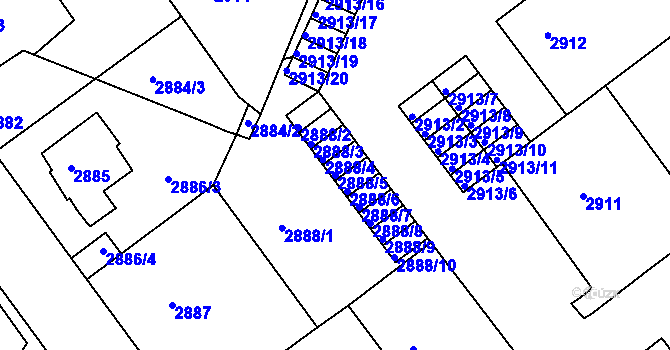 Parcela st. 2888/5 v KÚ Litoměřice, Katastrální mapa