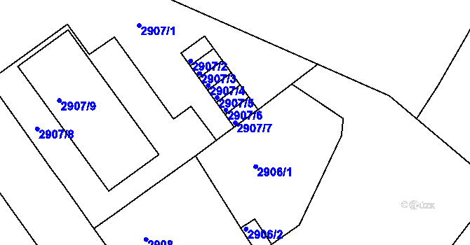 Parcela st. 2907/7 v KÚ Litoměřice, Katastrální mapa