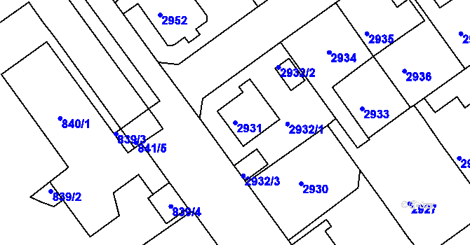 Parcela st. 2931 v KÚ Litoměřice, Katastrální mapa