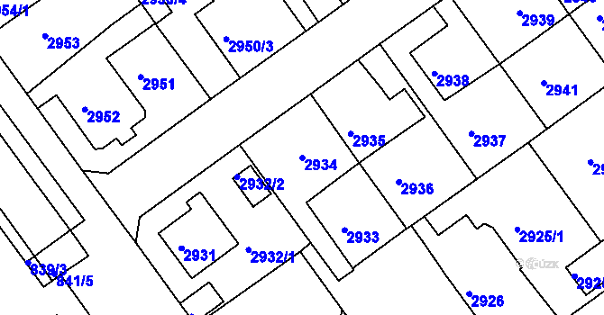 Parcela st. 2934 v KÚ Litoměřice, Katastrální mapa