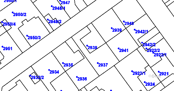 Parcela st. 2938 v KÚ Litoměřice, Katastrální mapa