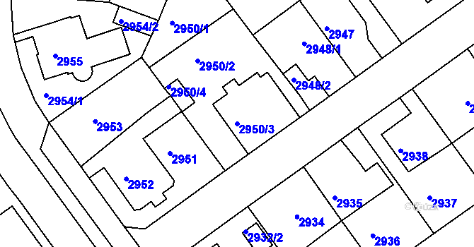 Parcela st. 2950/3 v KÚ Litoměřice, Katastrální mapa