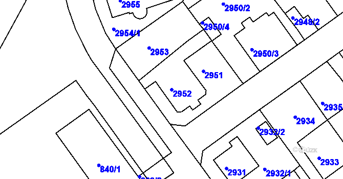 Parcela st. 2952 v KÚ Litoměřice, Katastrální mapa