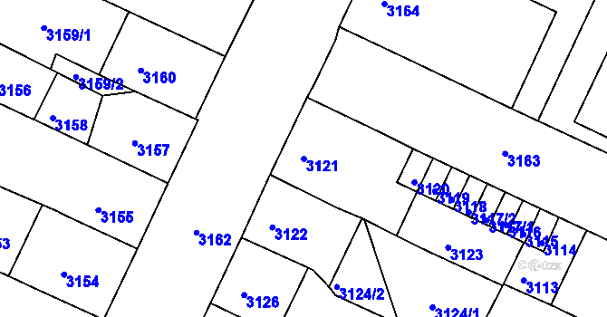 Parcela st. 3121 v KÚ Litoměřice, Katastrální mapa