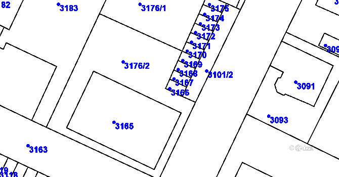 Parcela st. 3166 v KÚ Litoměřice, Katastrální mapa
