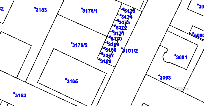 Parcela st. 3167 v KÚ Litoměřice, Katastrální mapa