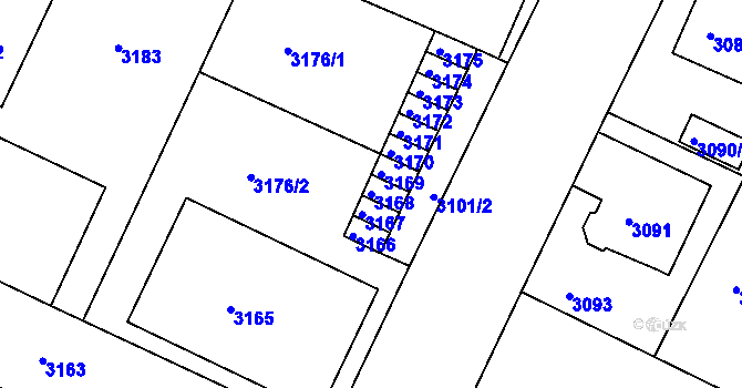 Parcela st. 3168 v KÚ Litoměřice, Katastrální mapa
