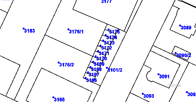 Parcela st. 3171 v KÚ Litoměřice, Katastrální mapa