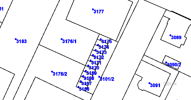 Parcela st. 3173 v KÚ Litoměřice, Katastrální mapa