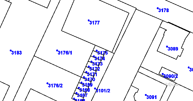 Parcela st. 3175 v KÚ Litoměřice, Katastrální mapa