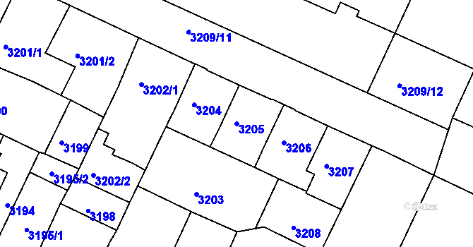 Parcela st. 3205 v KÚ Litoměřice, Katastrální mapa