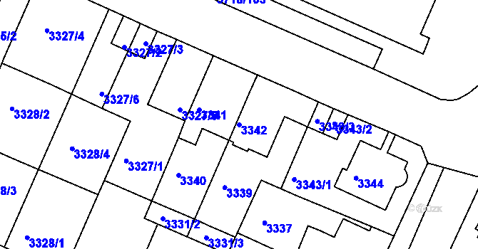Parcela st. 3342 v KÚ Litoměřice, Katastrální mapa