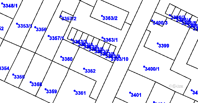 Parcela st. 3363/8 v KÚ Litoměřice, Katastrální mapa