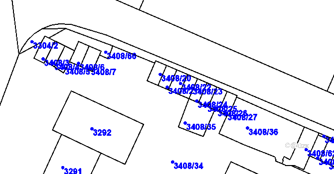 Parcela st. 3408/21 v KÚ Litoměřice, Katastrální mapa