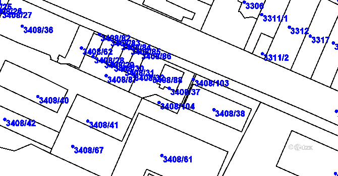 Parcela st. 3408/37 v KÚ Litoměřice, Katastrální mapa