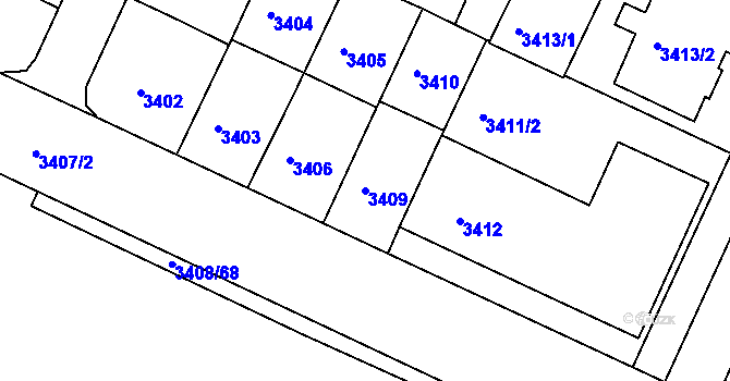 Parcela st. 3409 v KÚ Litoměřice, Katastrální mapa