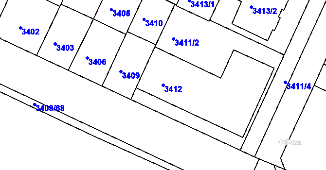 Parcela st. 3412 v KÚ Litoměřice, Katastrální mapa
