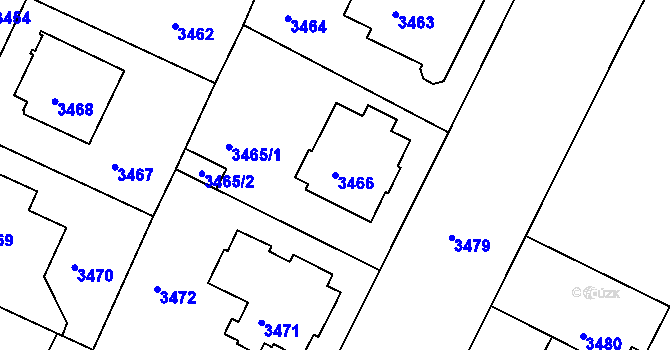 Parcela st. 3466 v KÚ Litoměřice, Katastrální mapa