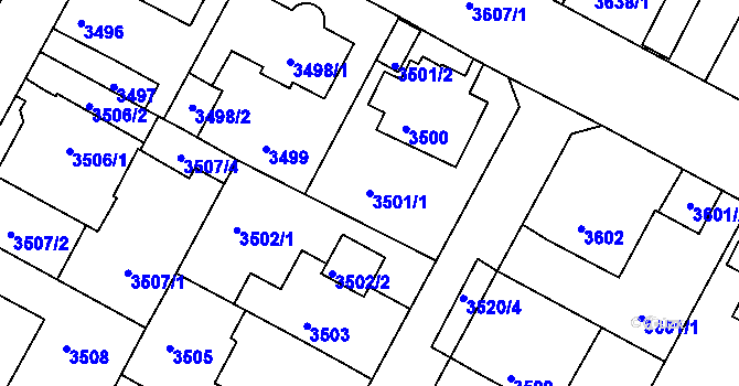 Parcela st. 3501/1 v KÚ Litoměřice, Katastrální mapa