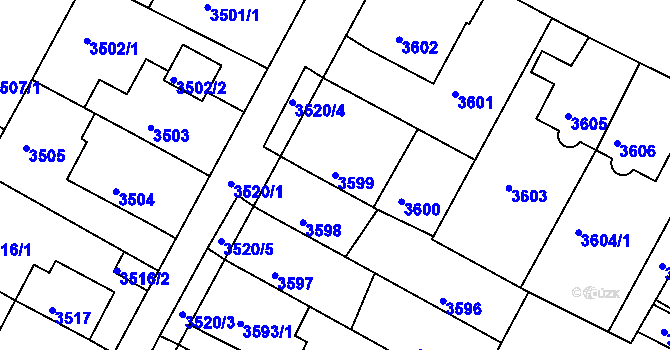 Parcela st. 3599 v KÚ Litoměřice, Katastrální mapa