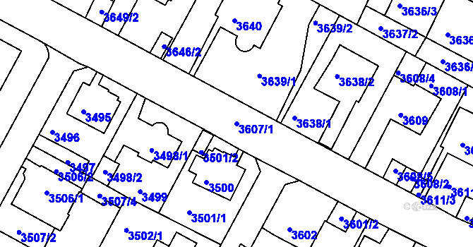 Parcela st. 3607/1 v KÚ Litoměřice, Katastrální mapa