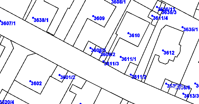 Parcela st. 3608/2 v KÚ Litoměřice, Katastrální mapa