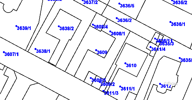 Parcela st. 3609 v KÚ Litoměřice, Katastrální mapa