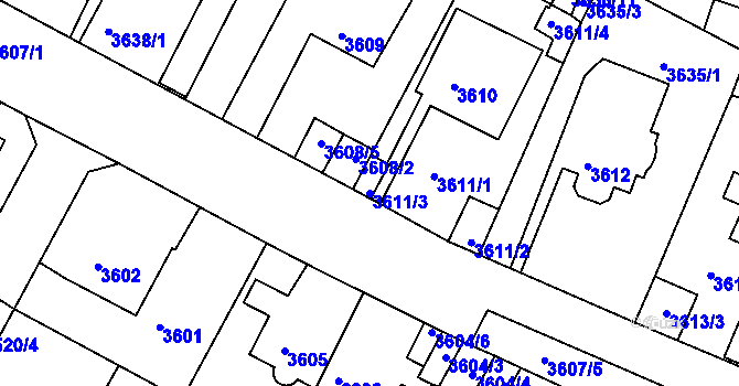 Parcela st. 3611/3 v KÚ Litoměřice, Katastrální mapa
