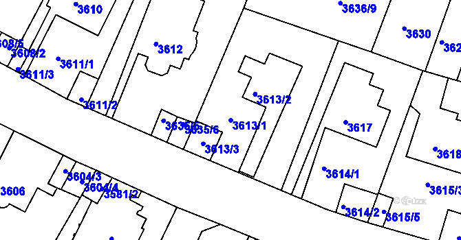 Parcela st. 3613/1 v KÚ Litoměřice, Katastrální mapa