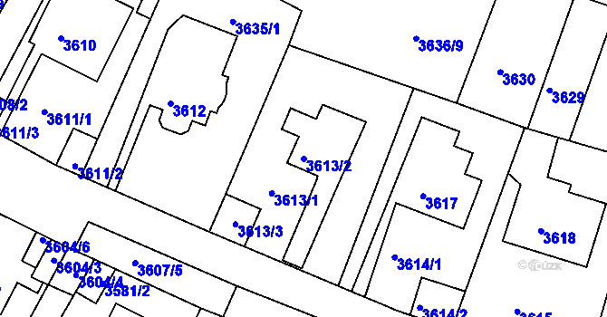 Parcela st. 3613/2 v KÚ Litoměřice, Katastrální mapa